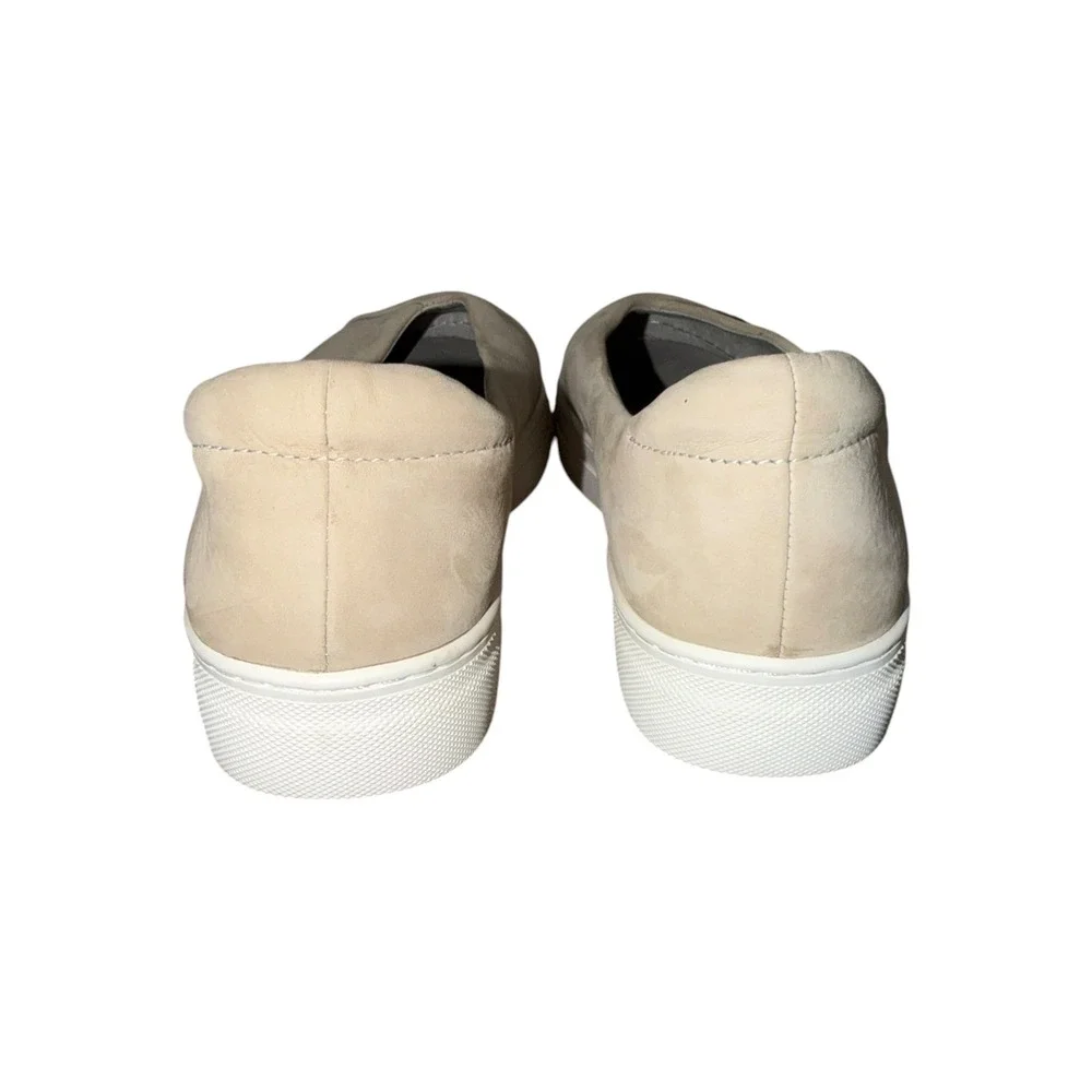 J/Slides Womens 7.5 Ivory Nubuck Leather Slip On Flatform Sneakers EUC